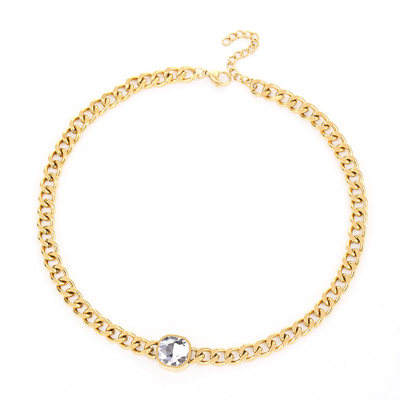 Wholesale Cuban Chain Necklace Bracelet Ring Earrings Real Gold Electroplated Titanium Steel Non-fading Set